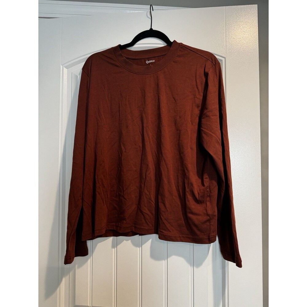 Quince Top Womens Large Cotton Modal Relaxed Long Sleeve Redwood Brown Minimal